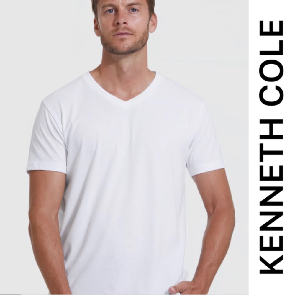 KENNETH COLE V-NECK PREMIUM TIMELESS WASH WHITE T-SHIRT
